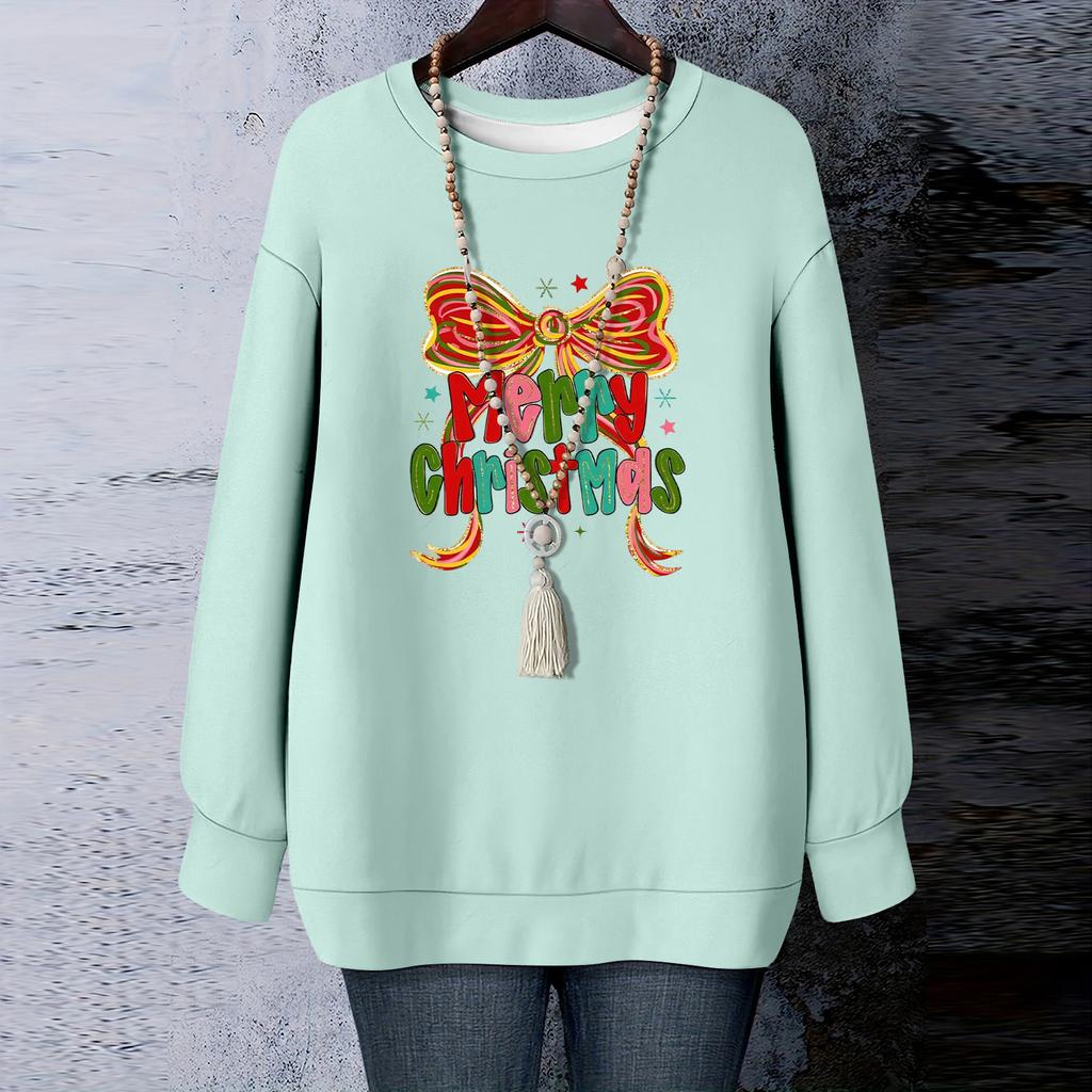 Ladies' Christmas Printed Round Neck Long Sleeved T-shirt Sweatshirt Top
