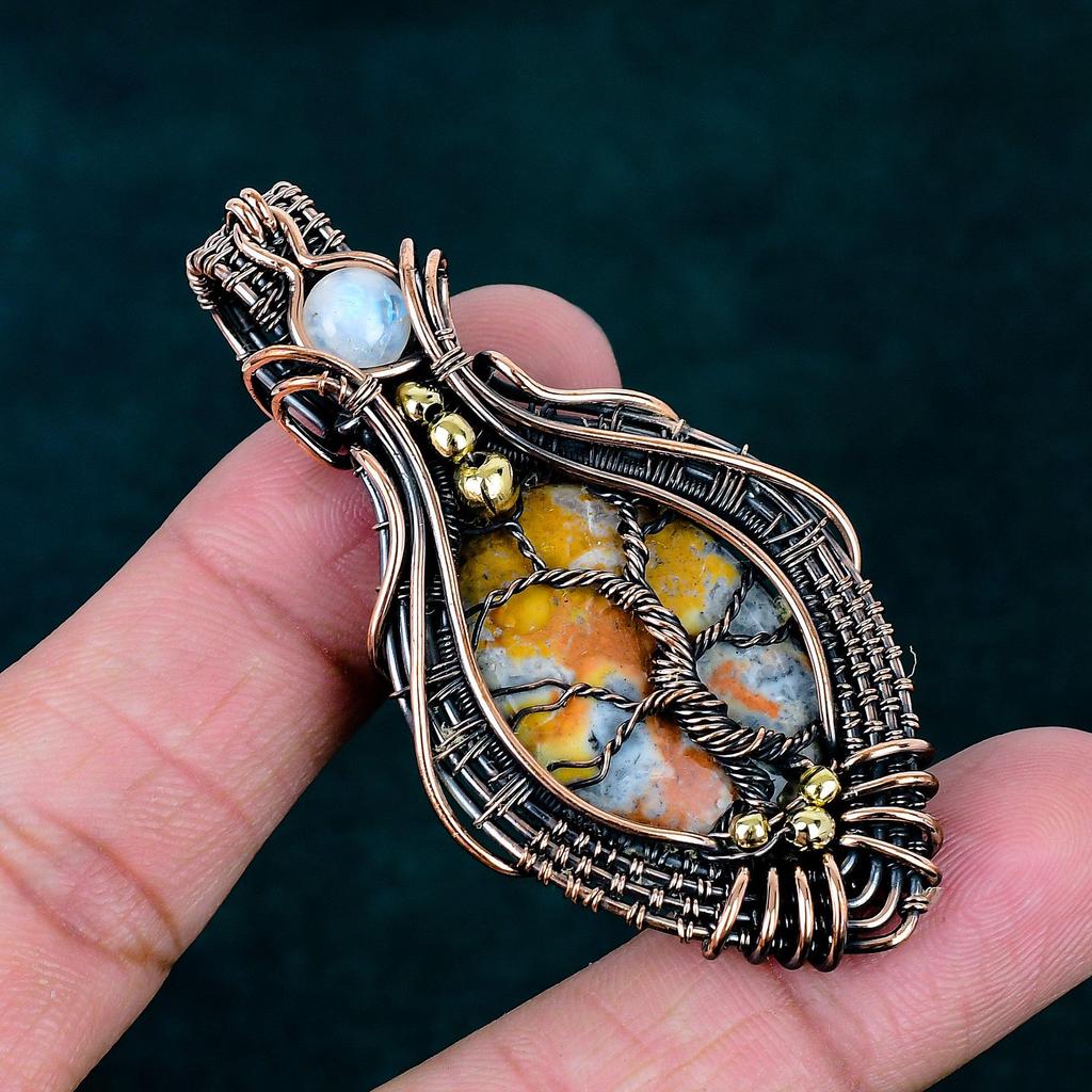 Maligano jasper pendant handmade tree of life jewelry copper wire wrapped pendant gemstone jewelry rainbow moonstone pendant gift for father