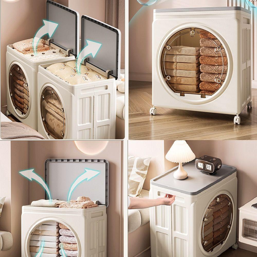 With Pulleys Foldable Storage Box Dustproof Toys Storage Basket Durable Storage Cabinet