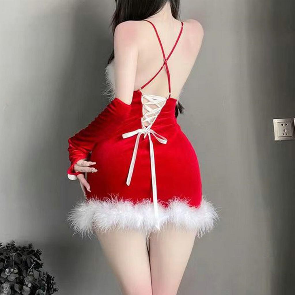 New Fun Underwear Plush Strap Sexy Sleeping Dress Christmas Girl Set Uniform Set
