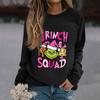 Women's Fashion Casual Long Sleeve Solid Color Christmas Printed Round Neck Top Sweatshirt