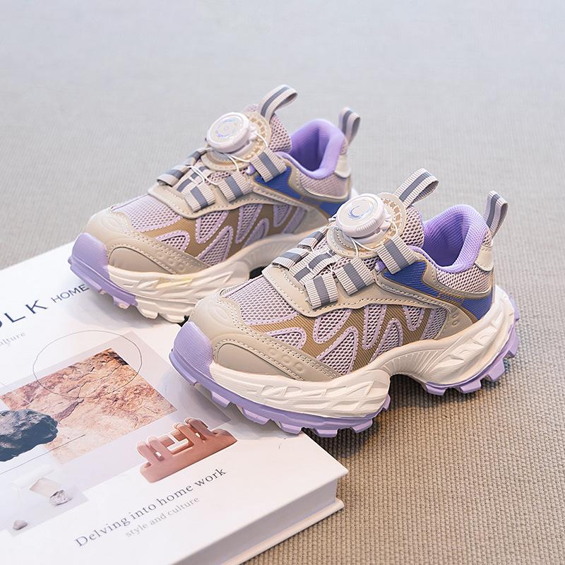 Girls shoes 2025 new autumn children's sports net shoes running breathable older children's girls dad shoes rotating buckle