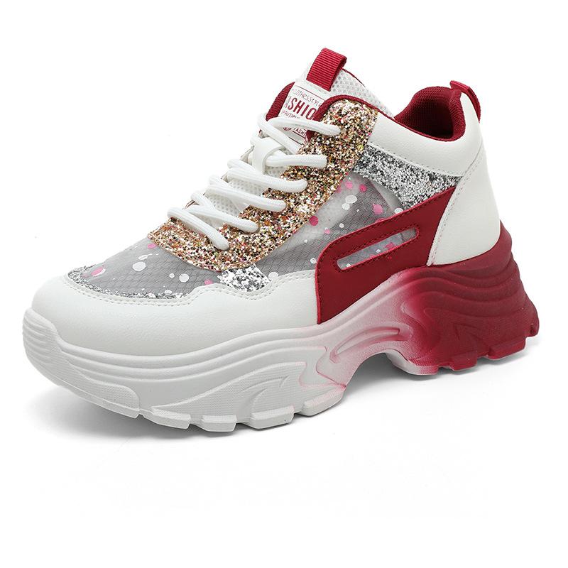 

Женские весенние новые летние сетчатые повседневные спортивные туфли с внутренней высотой, дышащие кроссовки для папы, универсальные 40 красный