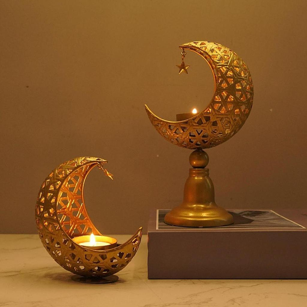 Moon Shaped Candle Holder Metal Candlestick Eid Mubarak for Hotel Party Supplies Housewarming Festival Prayer Votive Candle