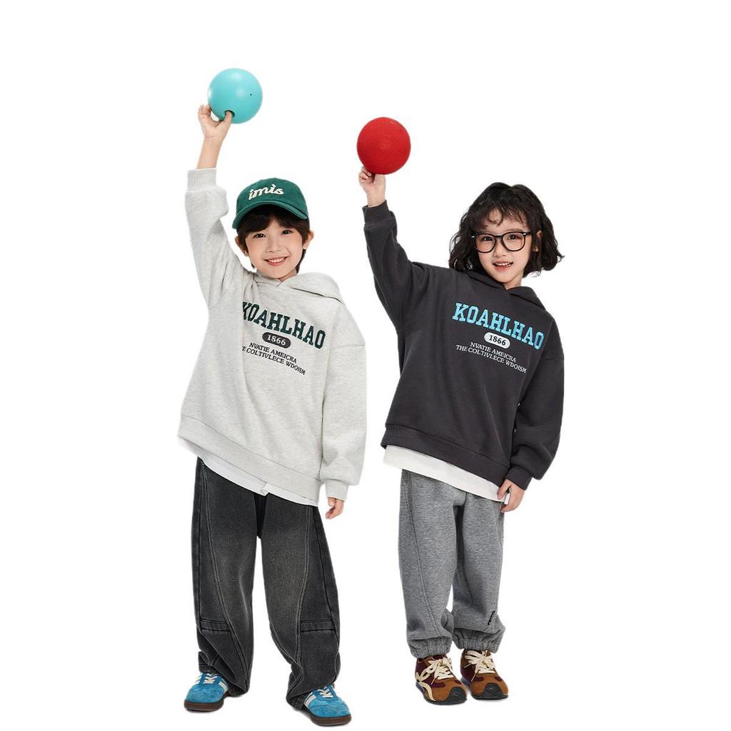 Boys' Fleece-Lined Hooded Sweatshirt - Winter 2025 Style, Thickened for Medium and Large Children