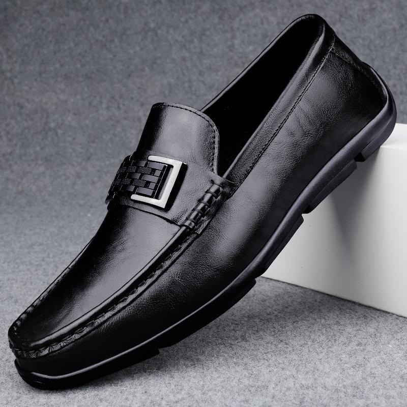 Fashion Advanced Texture Lightweight Genuine Leather Men's Formal Leather Shoes Handmade Soft Comfortable Non-slip Casual Men Bean Shoes