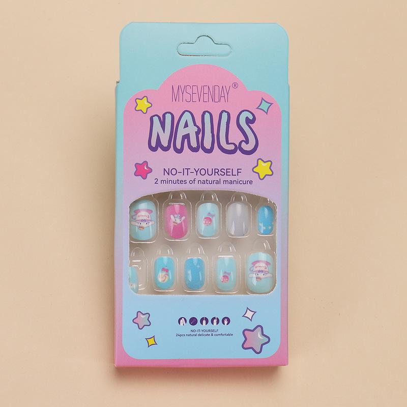 

Kids Cute Cartoon Colorful Wearable Nail Art Set - Removable Short False Nails, 24 Pieces Glue Style