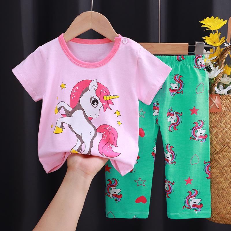 Kids' Summer Cotton Lounge Set - Short Sleeve T-shirt & Long Pants for Boys & Girls