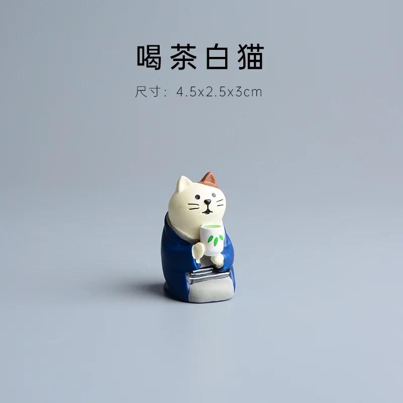 ZAKKA Cute Cartoon Tea Cat Ornament Resin Figurines Crafts Dollhouse Sushi Package Miniature Home Decor Desktop Accessories Gift