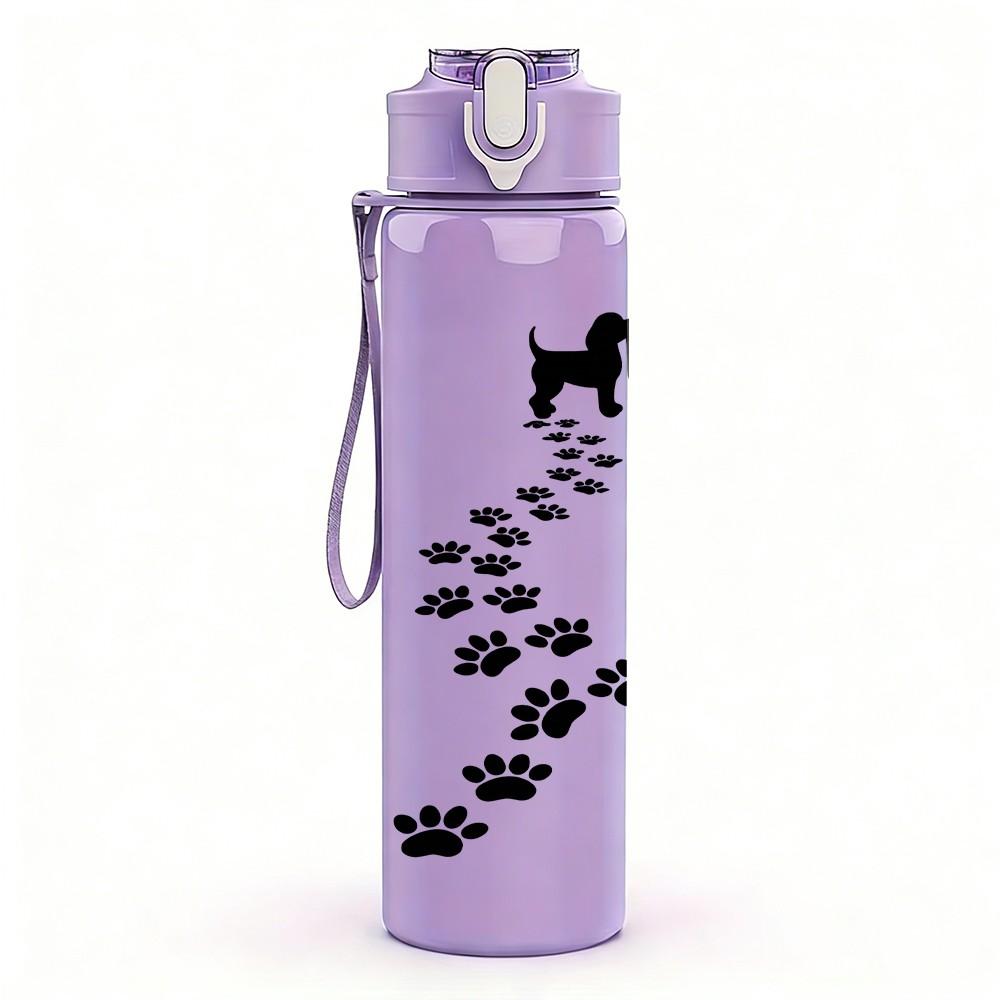 1PC Paw Print Trail Footstep Art Print 750ml Color Plastic Sports Water Bottle Leakproof Flip Straw Lid Suitable for Sports Office Home Use