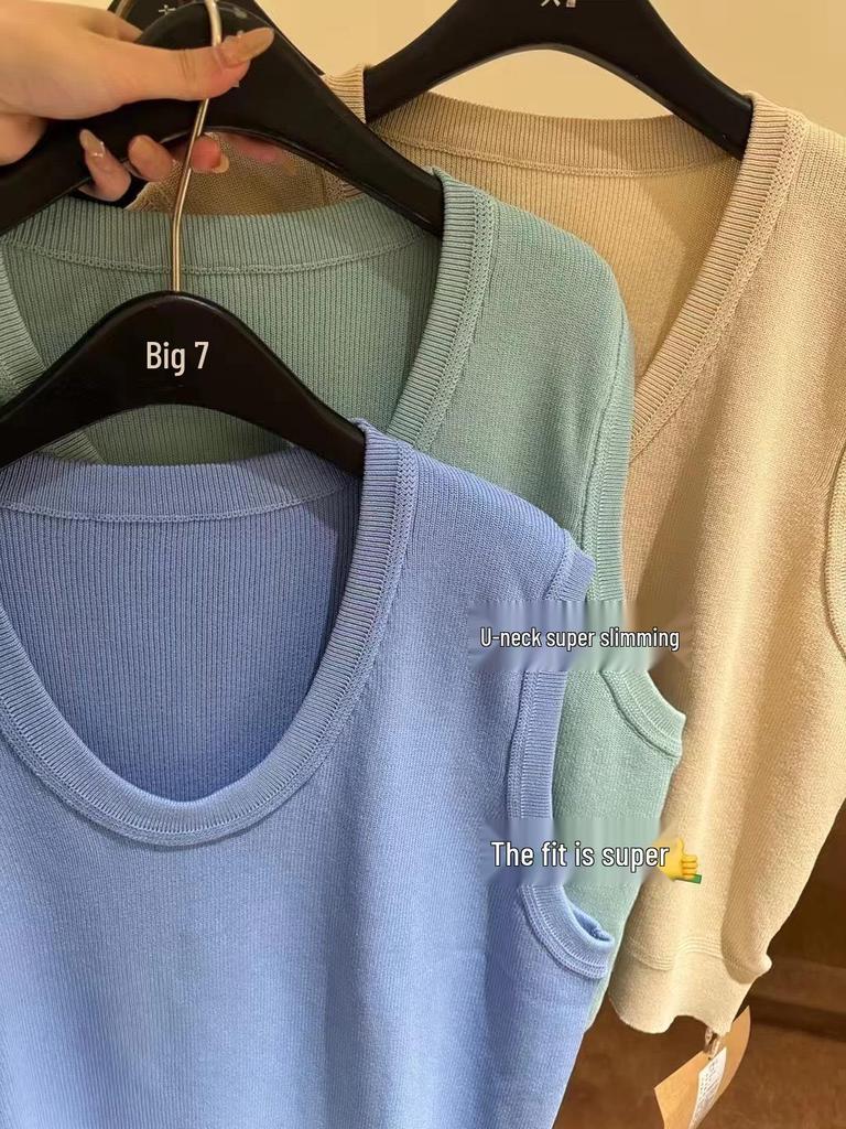 DA7 Women's Loose Plus Size Layered Knit U-Neck Vest - Spring Korean Casual Style