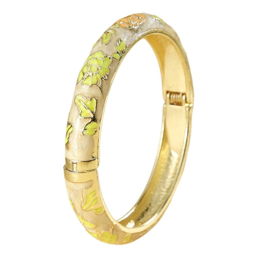 Enamel Floral Vintage Cloisonne Bangle Traditional Women's Hand Bracelet Flower Leaf Bangle Girls