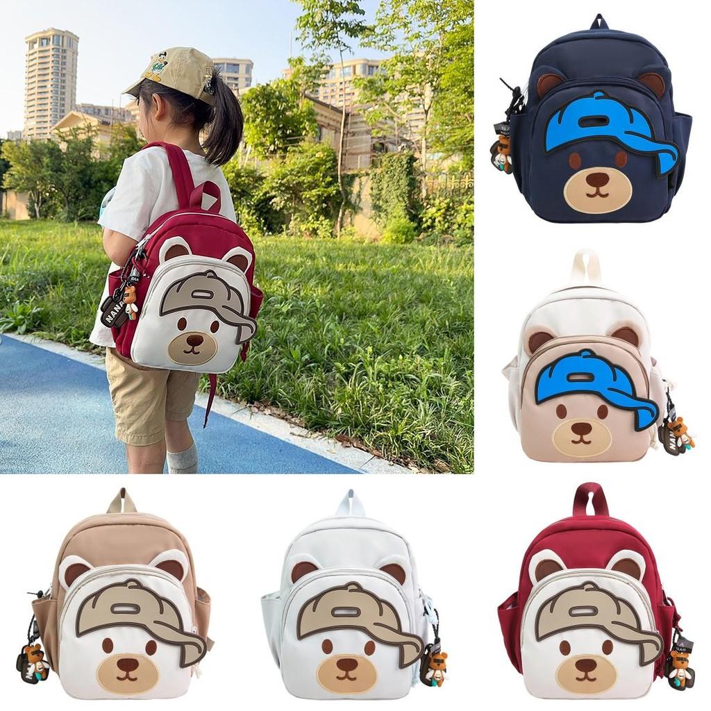 Children Cartoon Bear Backpack With Nylon Material And Curved Shoulder Straps For School Use