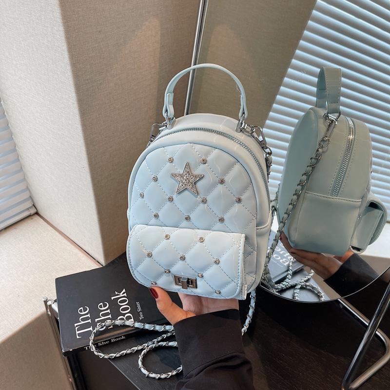 Fashion summer backpack bag women's new diamond chain small backpack portable travel bag