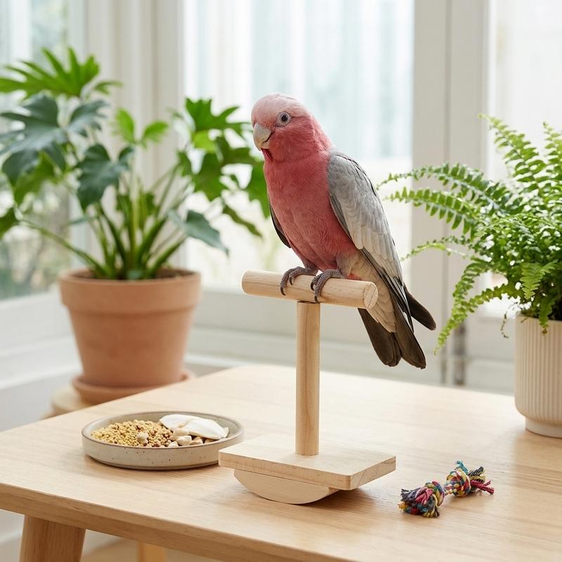 Bird Perch Stand Claw Grinding Parrot Training Toy for Desktop Tabletop Cockatiel Budgie Lovebird Natural Wood Stable Base