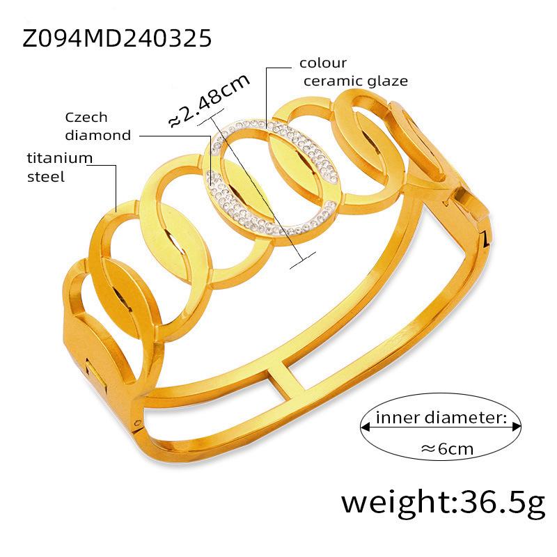 Gold Rhinestone Geometric Multi-layer Titanium Steel Bracelet for Women with Spring Clasp