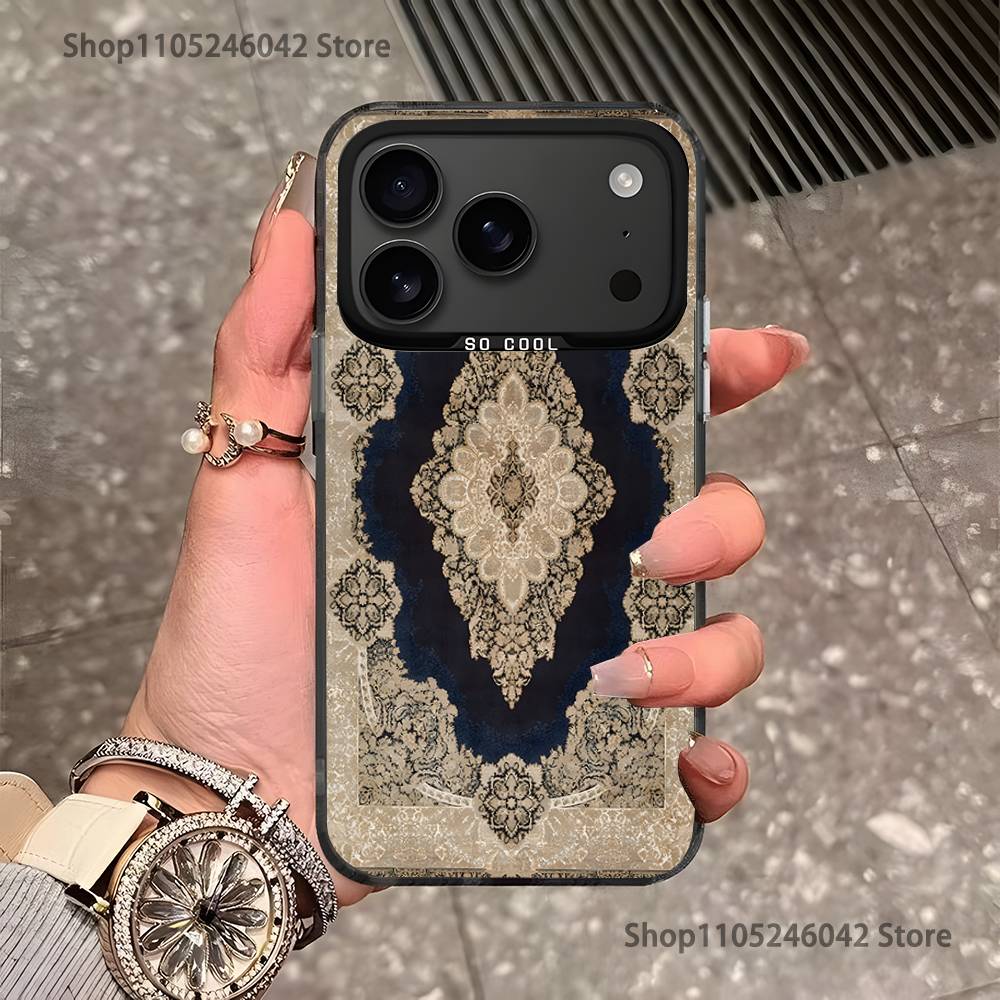 Persian Carpet Floral Pattern Black Matte Shockproof CoverPhone Case For iPhone 17,16,15,14,13,12,11,Pro,XS,Max,Plus,Mini,SE4,E