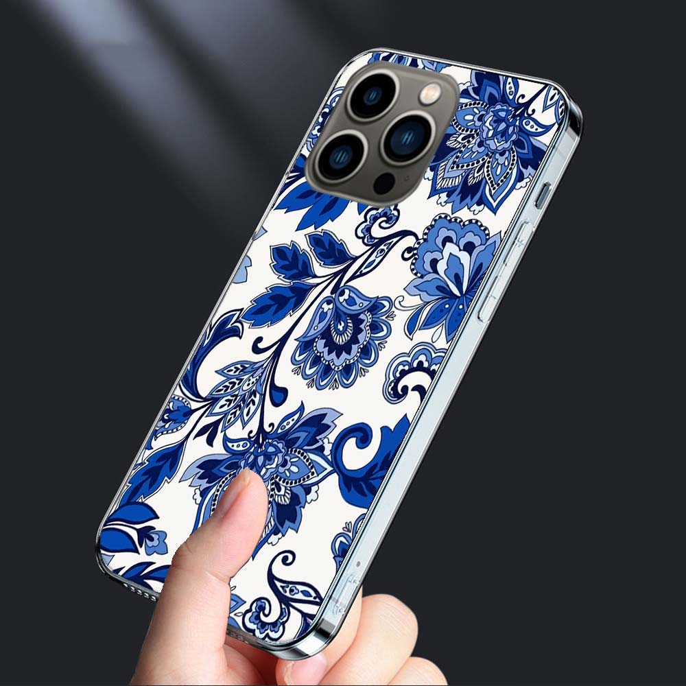 Blue White Porcelain Pattern Phone Case For Iphone 16E 15 Pro 14 Plus 17E 16 17 Pro Max Air 11 12 13 Mini Shockproof Capa Cut