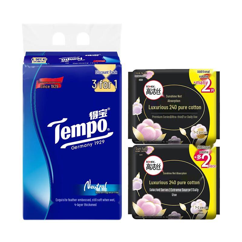 Набор салфеток Tempo и гигиенических прокладок Kotex