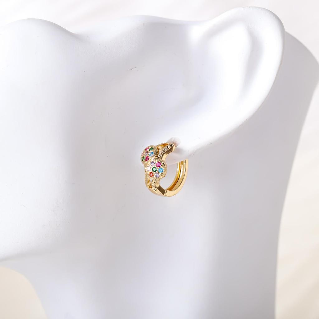 Colorful Zirconia Ear Cuff & Round Stud Earrings for Women
