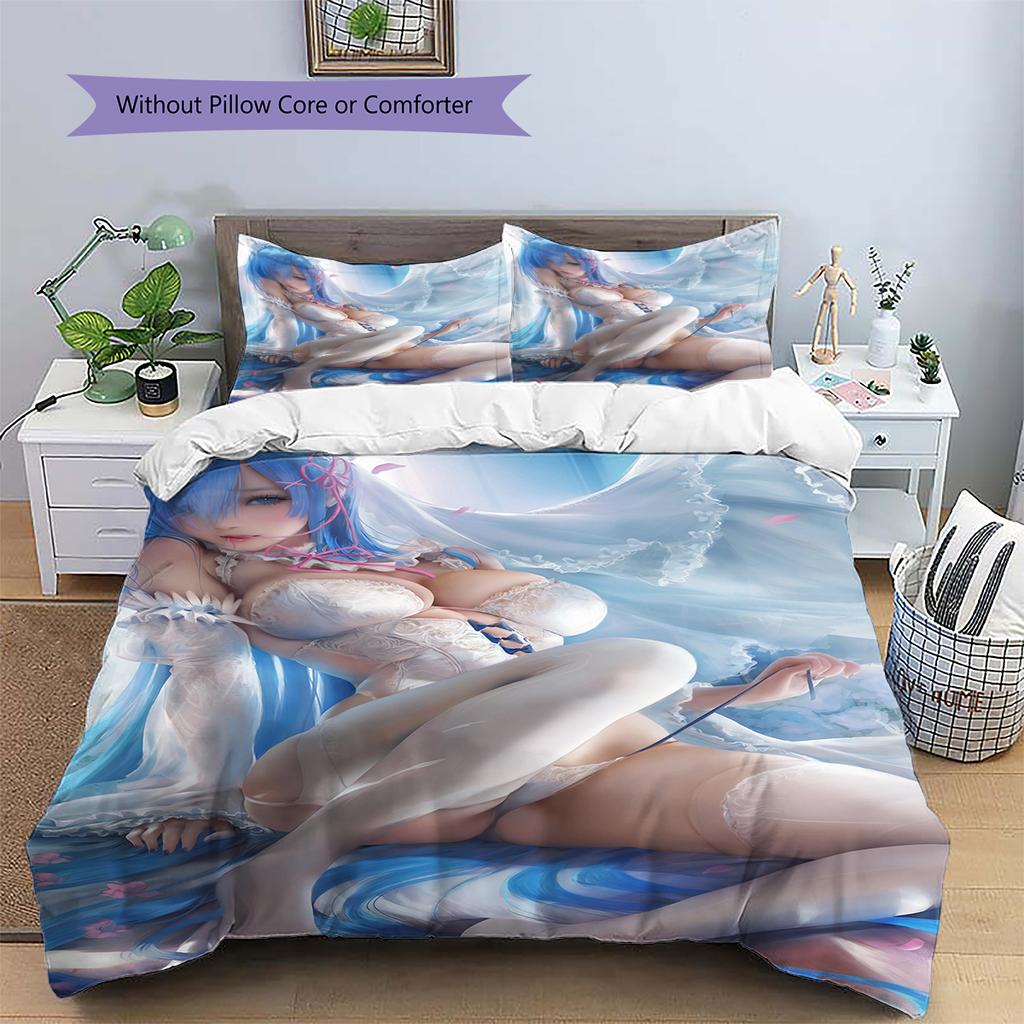 Anime-Muster Bettwäsche Steppbettdecke Set Bettbezug Kissenbezug Heimdekoration Geburtstagsgeschenk (1 Bettbezug + 2 Kissenbezüge, ohne Füllung)