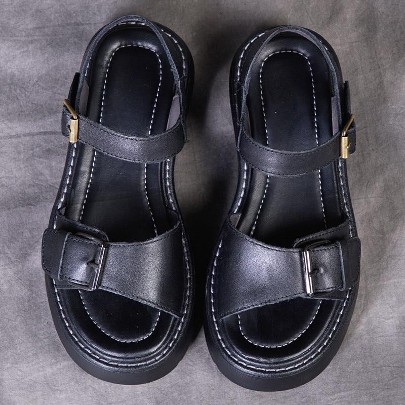 Sandalias de mujer cuero genuino verano sandalias romanas de sol grueso  mujeres sandalias planas casuales mujeres comprar a buen precio — entrega  gratuita, reseñas reales con fotos — Joom