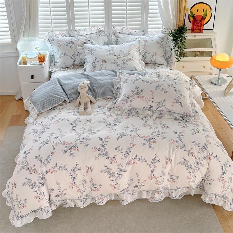 1pc Ruffles Duvet Cover Pure Cotton Comforter Cover Floral Style Bed Covers housse de couette Girls Quilt Cover (No Pillowcase)
