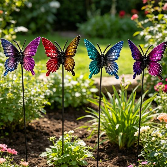 12 Inch Butterfly Garden Stake Decorative Metal Butterfly Stake Outdoor Colorful Butterfly Yard Art for Lawn Porch Pathway Yard Patio Plant Pot Decor