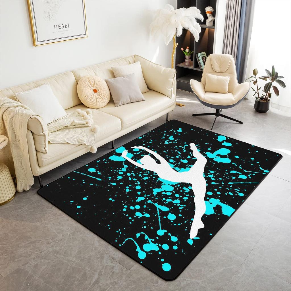 Gymnastics Girl Area Rug for Living Room Bedroom,Gymnastics Dancing Decor Carpet Girly Ballet Romantic Indoor Floor Mat Doormat
