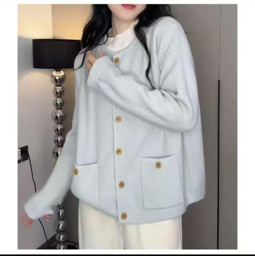 

Women s Round Neck Knitted Cardigan: Soft, Slimming, Versatile, Fashionable Loose Sweater for Autumn and Winter