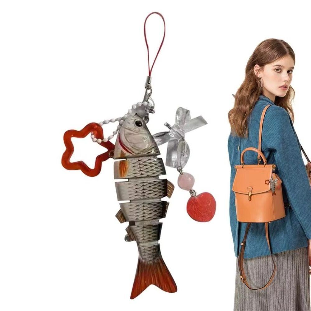 Simulated Handmade Fish Keychain Acrylic Fish Phone Lanyard Fish Star Pendant  Gifts for Friend