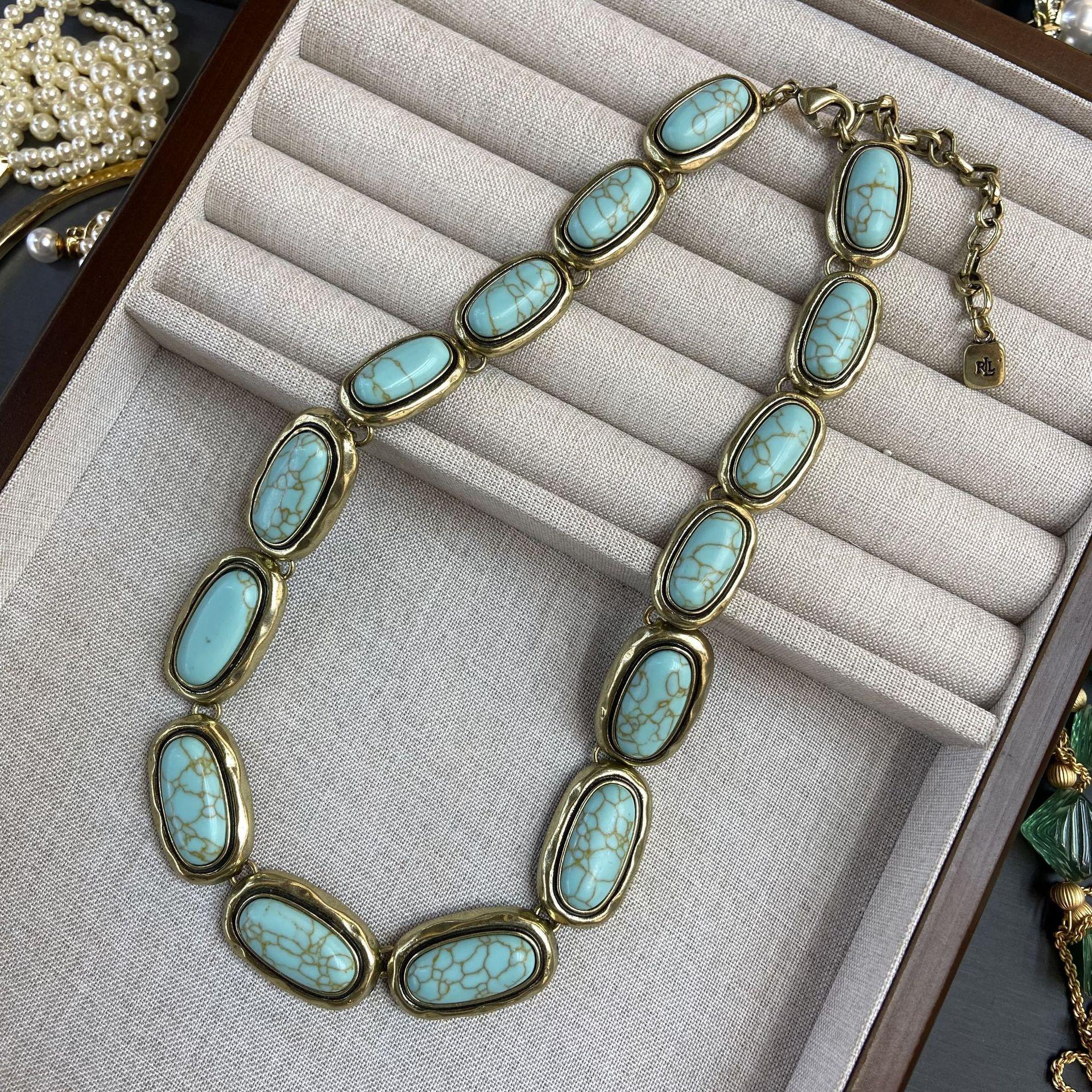 

Вінтажний набір сережок із бірюзового намиста, набір модних прикрас із справжнього золота з мідним покриттям.