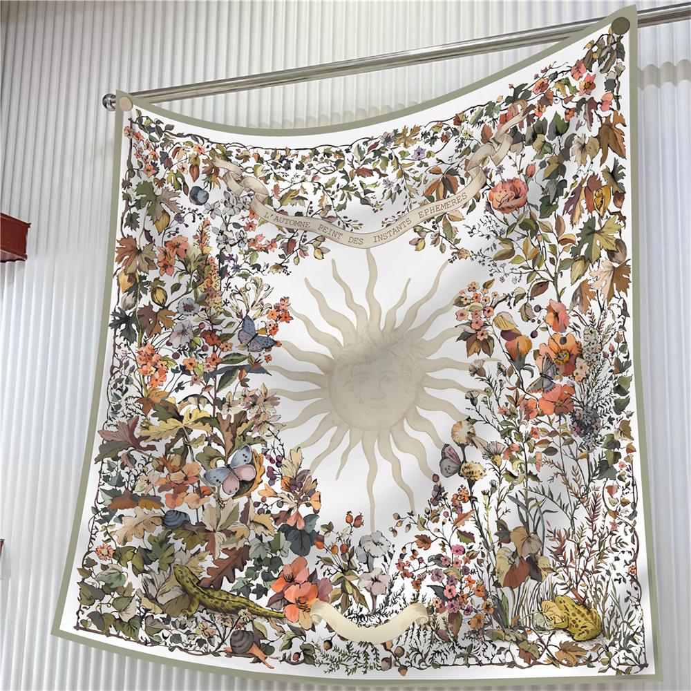 90Cm Square Scarf Women Fashion Floral Twill Silk Scarf Shawl Hijab Luxury Bandana Foulard Neckerchief Head Scarf For Lady