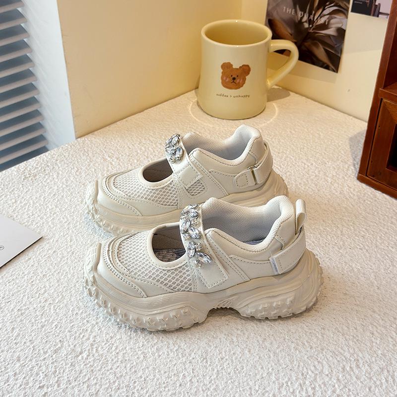 Silberne Prinzessin Schleifenschuhe - Geschlossene Strasskristall-Abendschuhe für Mädchen mit weicher Sohle und hohen Absätzen