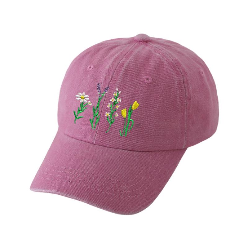 Floral Embroidered Polyester Baseball Cap - Adjustable Sun Protection Casual Hat