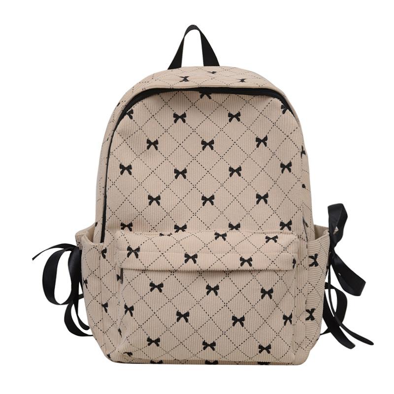 Large Capacity Student Backpack Schoolbag New Versatile Autumn and Winter Striped Velvet Fresh Bow Backpack Backpack