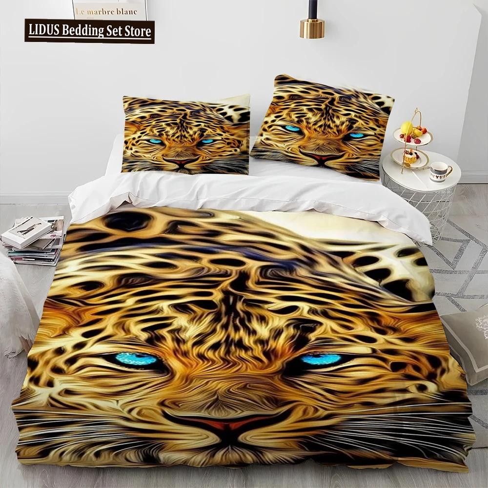 3D Tiger Leopard Wolf Animal Luksusa gultas veļas komplekts, Segas segas gultas komplekts Segas pārvalks spilvendrāna, Karaļa izmēra gultas veļas komplekts