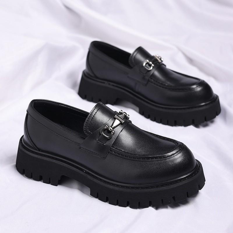 Mens Chunky Sole Loafer Shoes With Thick Platform Heel Rubber Casual Round Toe Leather Slip-On Daily Wear