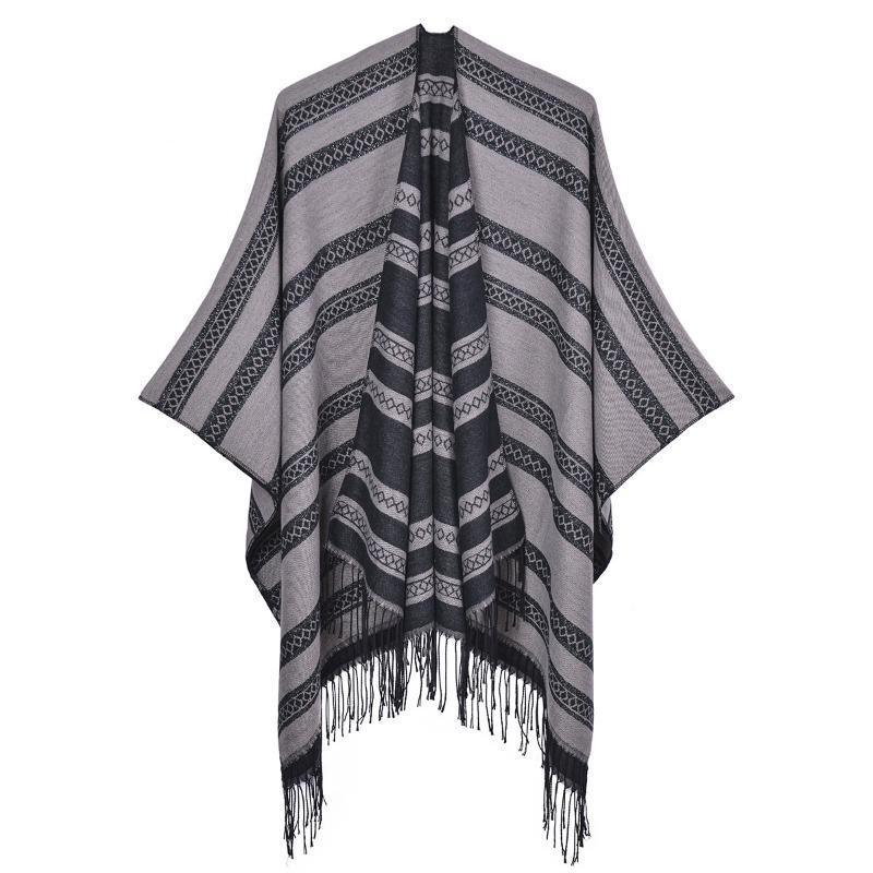 Autumn and Winter Fringed Shawl Fashion Thickened Imitation Cashmere Dual-purpose Scarf Cape