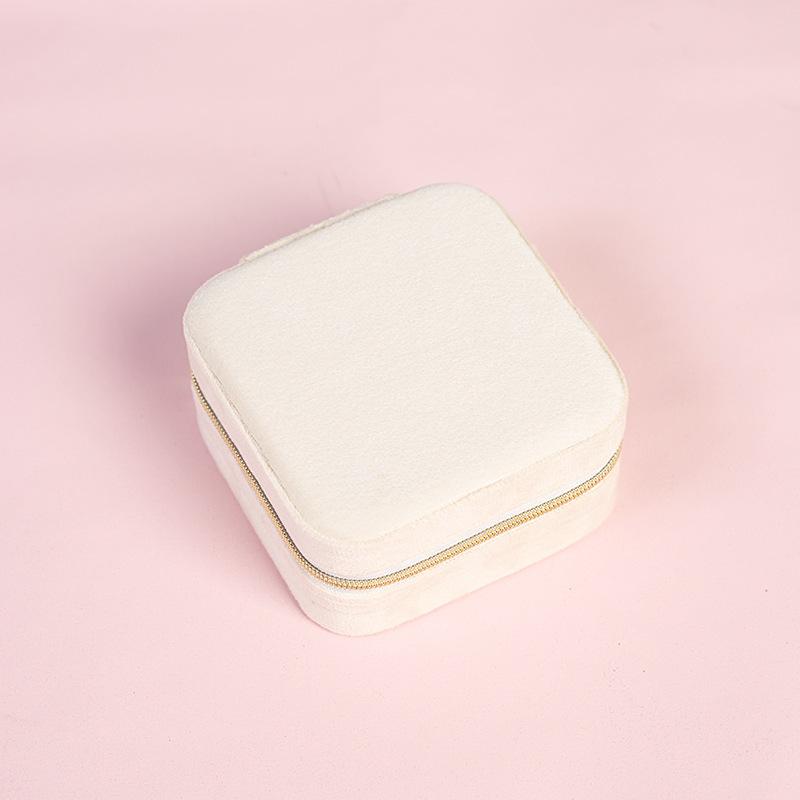 Portagioie in velluto per collana da donna, anello, orecchini, portaoggetti, portaoggetti da viaggio, portatile, con cerniera, custodia per gioielli quadrata