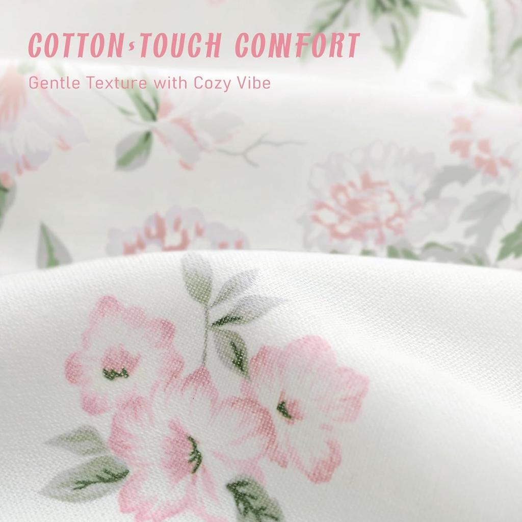 Pink And Sage Green Floral Vintage Shower Curtain,Cottage Core Cotton Shower Curtains For Bathroom,72Wx72H