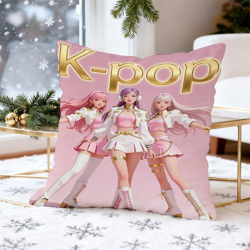1Pc Kpop Style Girl Group Print Throw Pillow Cover,Suitable For Sofa,Bedroom,Living Room,A Trendy Gift For Kpop Style Fans