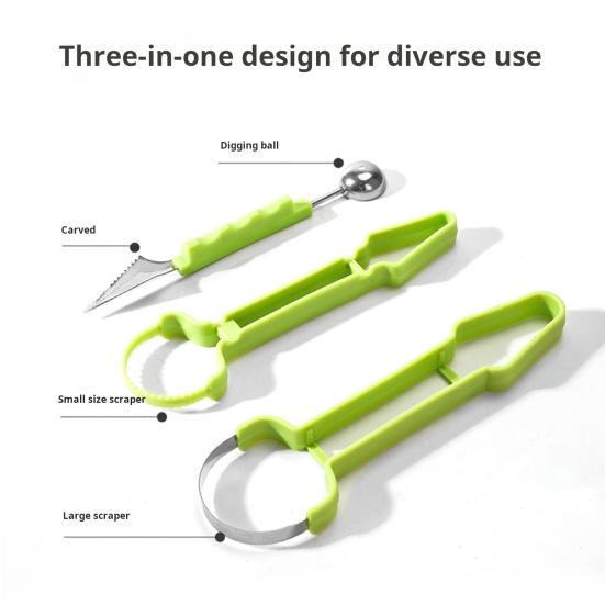 3-in-1 Fruit Ball Scooper Melon Baller Scoop Pulp Separator Stainless Steel Fruit Carving Tools for Cantaloupe Watermelon