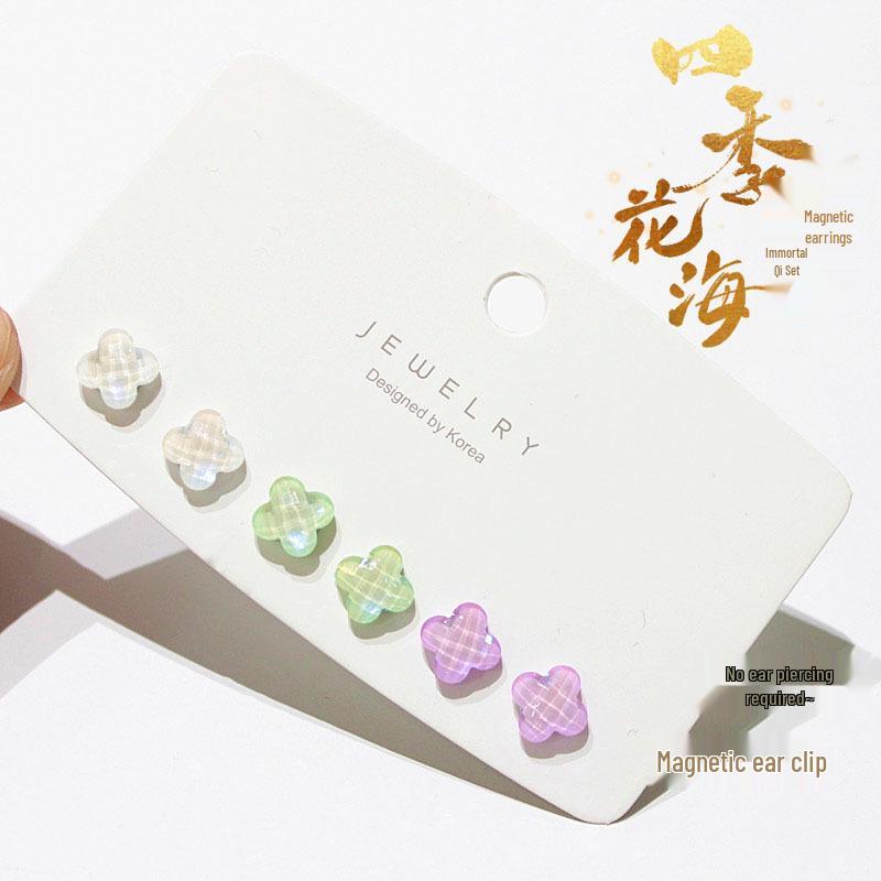 Cherry Blossom Pink Camellia Stud Earrings - Cute & Sweet Set with Magnetic Clips, Fresh Style.