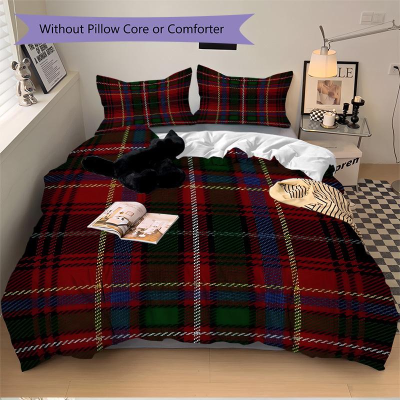 3Pcs Plaid Pattern Printed Bedding Set, Breathable And Soft, Machine Washable, Christmas Gift, Suitable for Bedroom Decoration, 15149