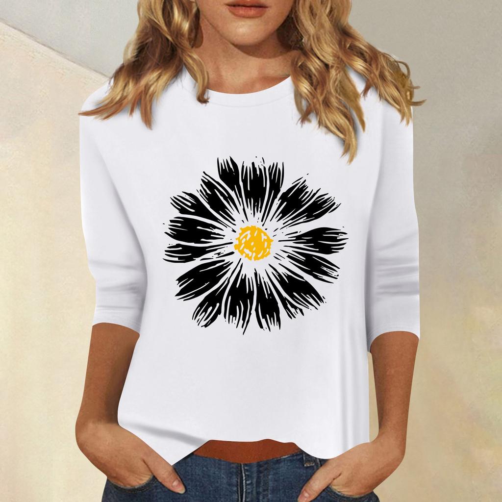 Damenmode, lässig, bedruckt, sieben Ärmel, Rundhalsausschnitt