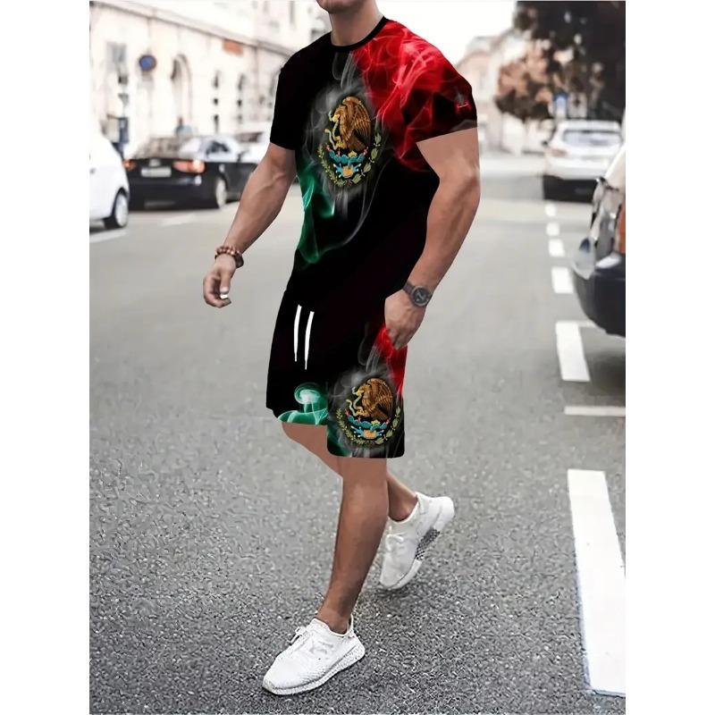 New Hawaiian Men's Beach T-shirt Shorts 2-piece Set Coconut Print Short Sleeve and Shorts Clothing Summer Holiday Men's Clothing
