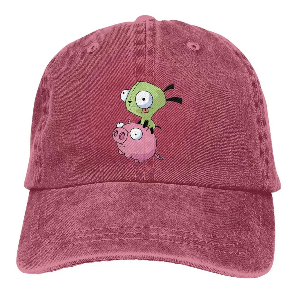 2026 Gir Riding A Pig Invader Zim Merch Unisex Baseball Cap Distressed Cotton Hats Cap Vintage Outdoor Summer Cap