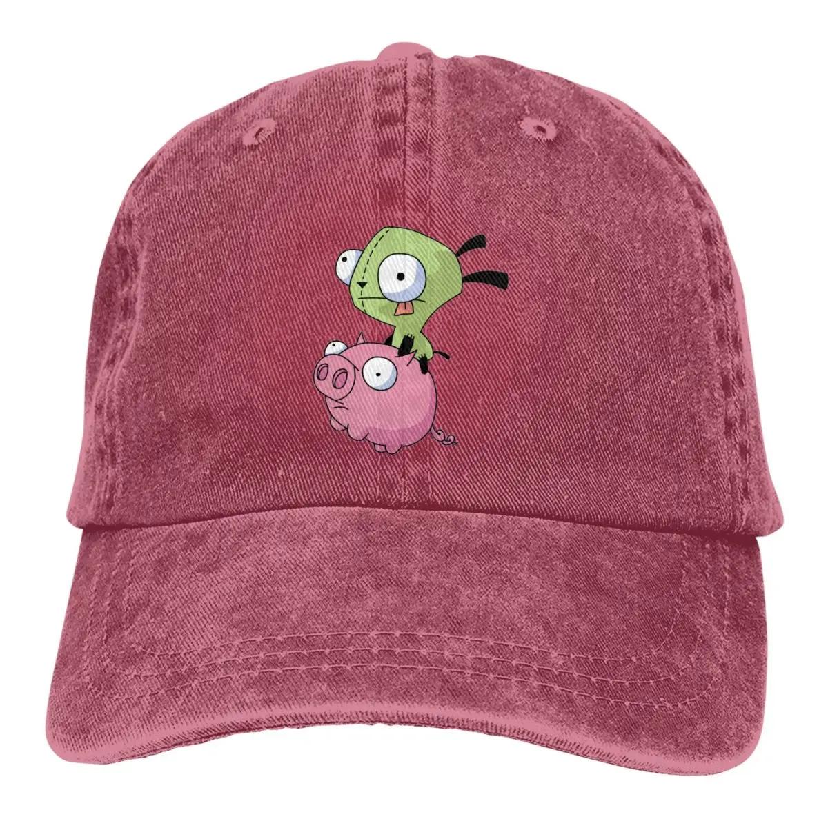 

Гир Верхом на Свинье Invader Zim Мерч Унисекс Бейсболка Потертые Хлопковые Шляпы Кепка Винтажная Уличная Летняя Кепка One Size