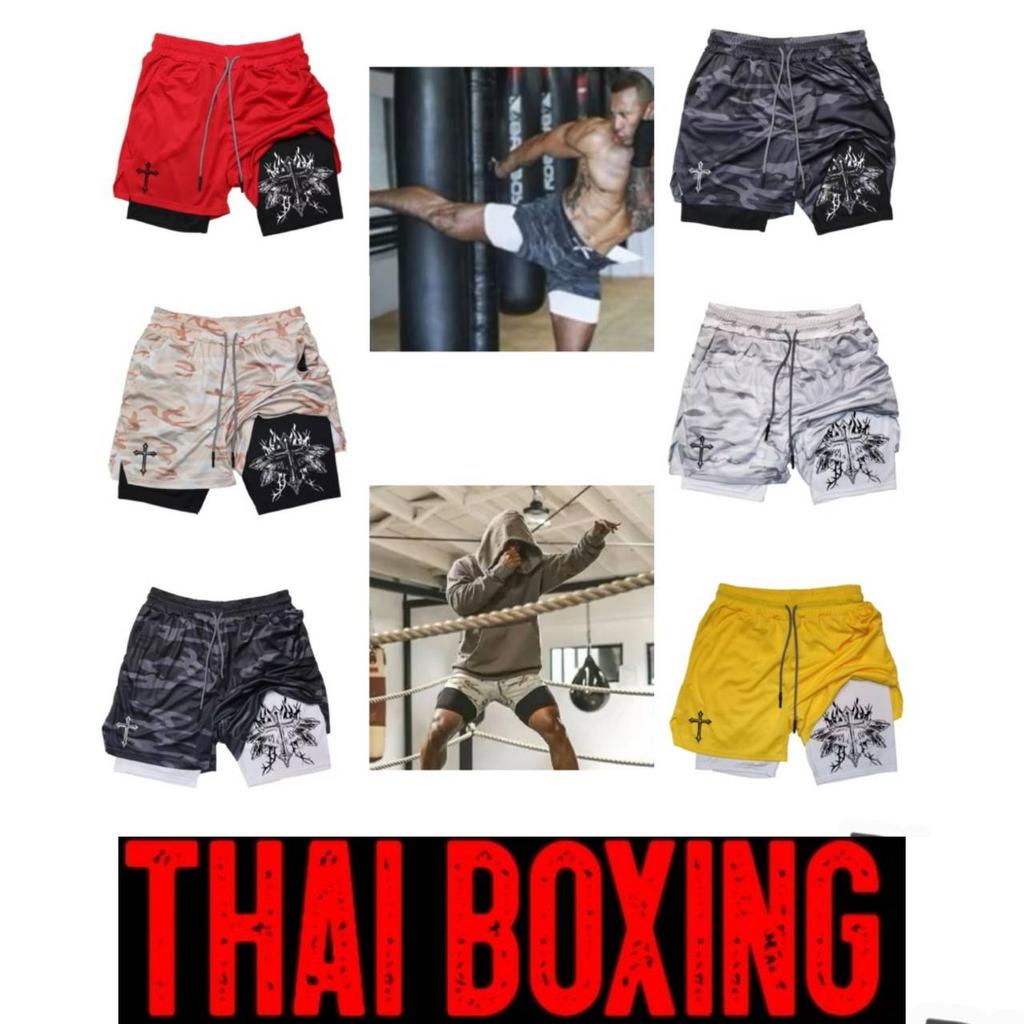 Muay Thai Kick Boxing MMA Shorts Cross Christian Camouflage God Men Women Unisex Double Layer Quick Dry Breathable Sport Gym Fitness Workout